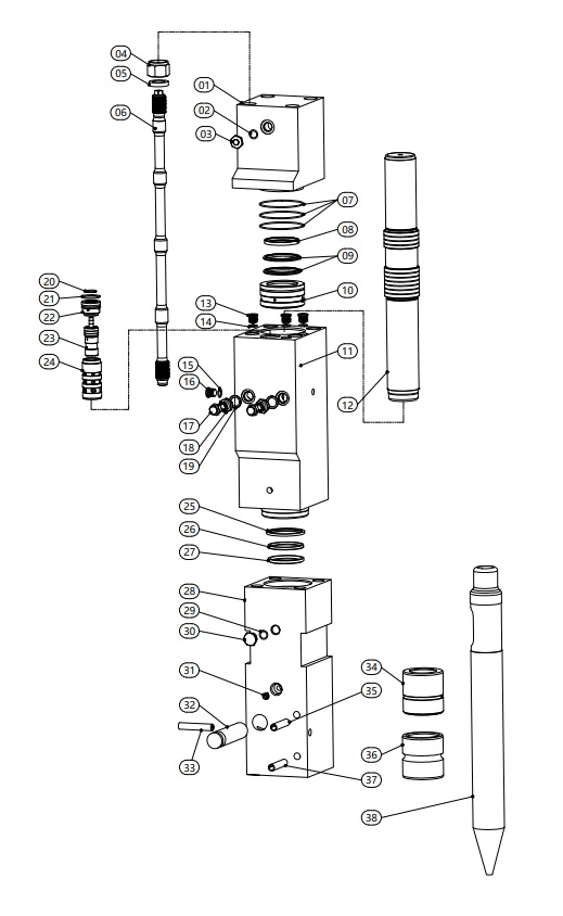 RR600FX - внутренняя часть гидромолота (600FX-035 Пружинный штифт)