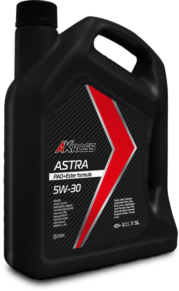 Синтетическое моторное масло AKross Astra 5W-30 SP С2/С3 PAO+Ester formula 5 л