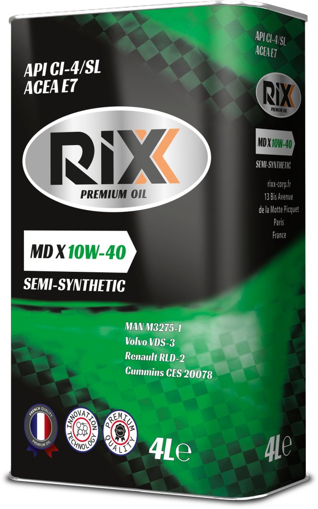 Полусинтетическое моторное масло RIXX MD X 10W-40 API CI-4/SL ACEA E7 – 4л
