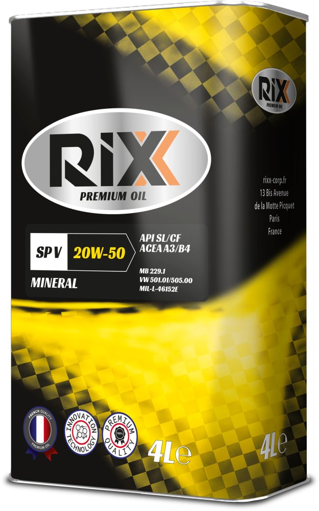Масло моторное минеральное RIXX SP V 20W-50 API SL/CF ACEA A3/B4 -4 л