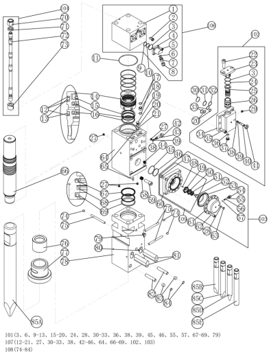 RR1500F - внутренняя часть гидромолота (01500TB-AY Стяжной болт в сборе)